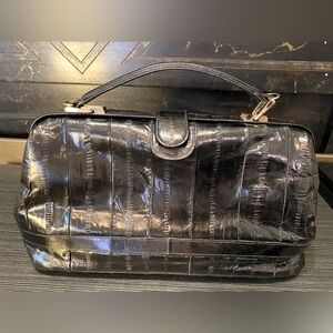 1960’s Lee Sands GENUINE EEL SKIN Black Handbag — RARE Vintage Designer Purse